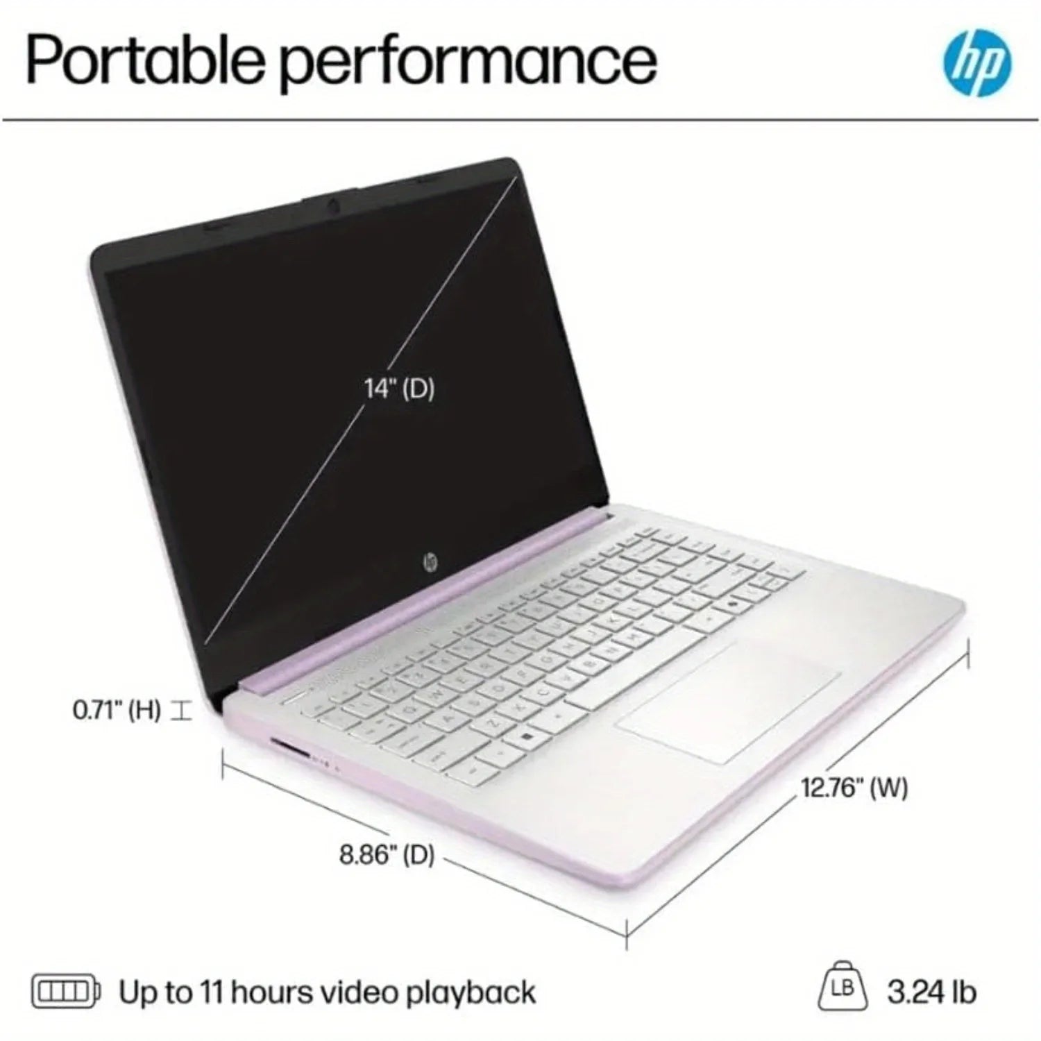 HP 14" HD Business Laptop,Intel Processor N150,Up to 16GB RAM,128GB UFS, Intel Graphics,Wi-Fi 6,Windows 11 S,Honey Lavender