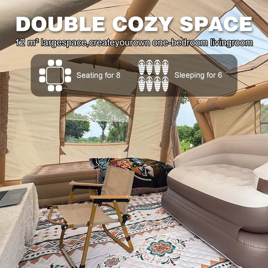 Inflatable Tents for Camping, 8 Person Tent with TPU Skylight, Mesh Windows & Pump, Easy Setup 4 Season Glamping Tent