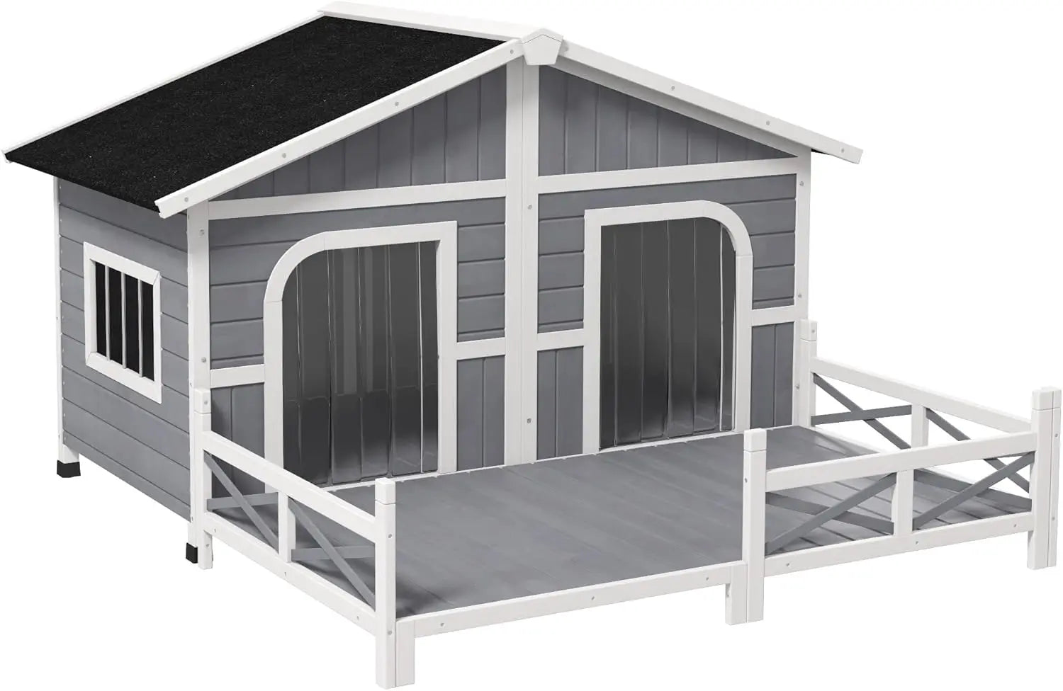 Wooden Large Dog House Outdoor Double XL Dog Kennel with Elevated Floor and Porch, Weatherproof Puppy Shelter for Dogs