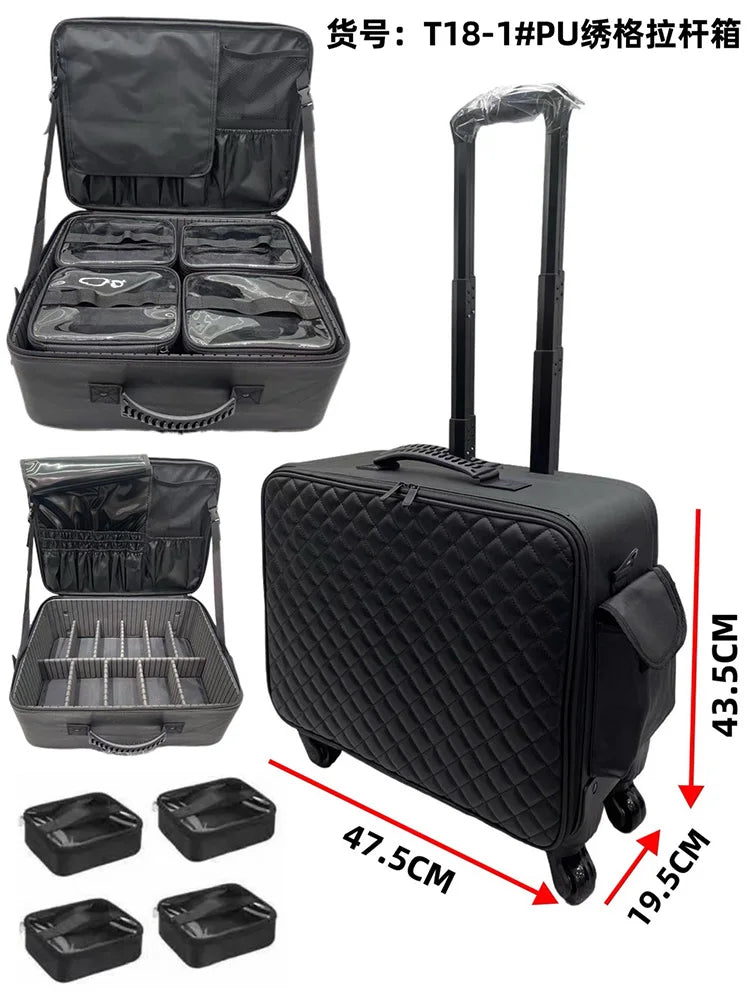 Suitcase Professional Beauty,Nail Art,Makeup Bag,Embroidery Toolbox,Mobile Storage Organizer Universal Wheel Cosmetic Suitcases