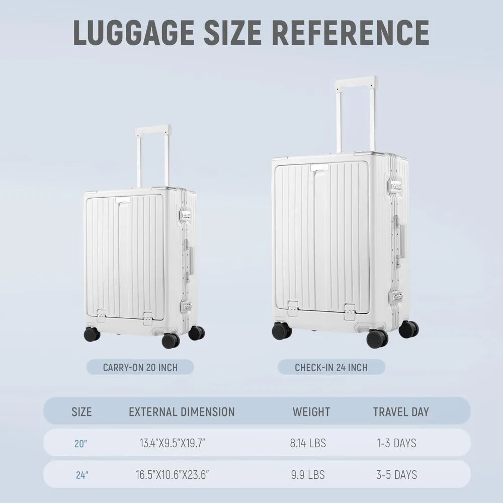 20 Inch Carry On Luggage TSA Approved, Aluminum Frame Zipperless Luggage Carry On with Compartment for Short Trips
