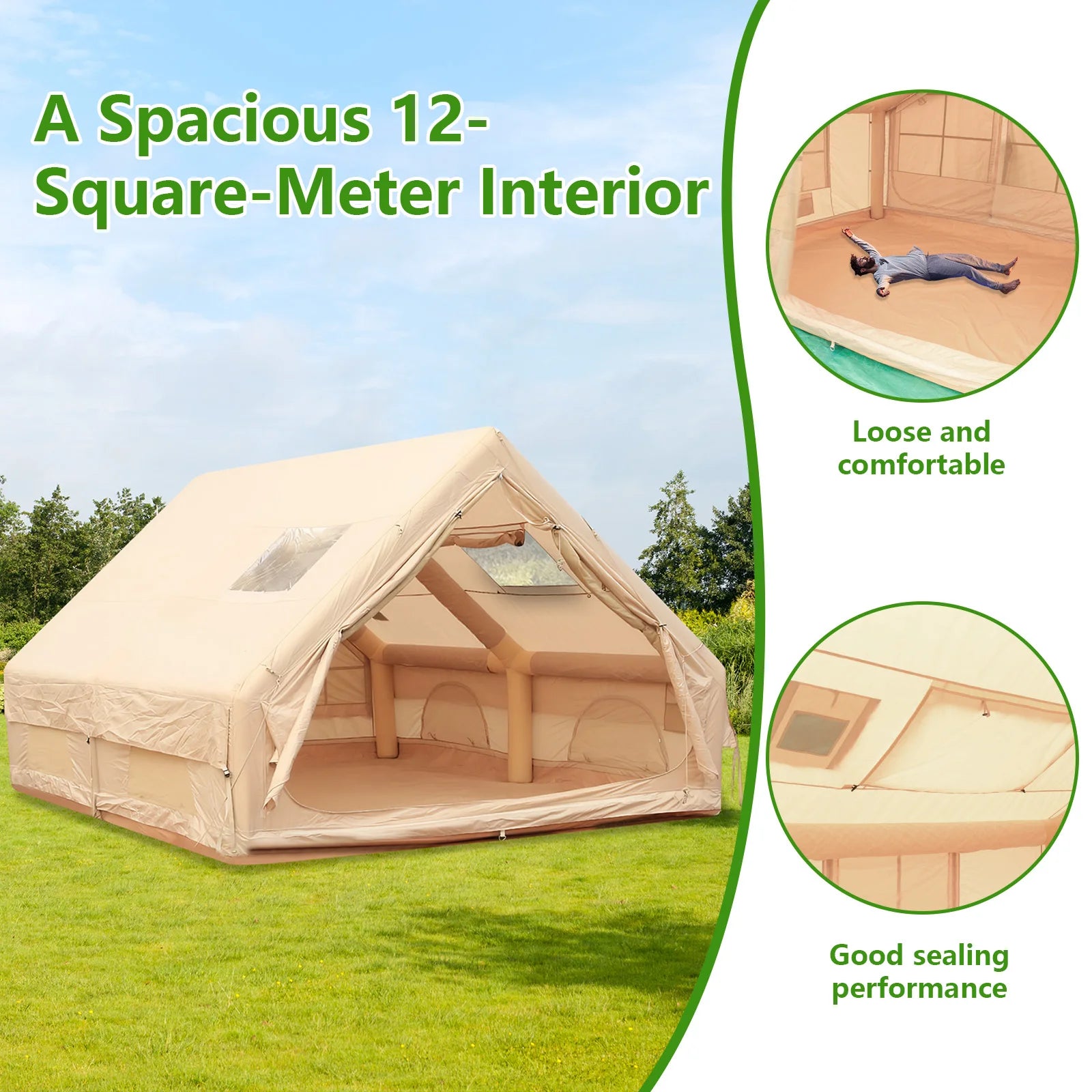 Inflatable Tent with Pump Glamping Camping Tents House Waterproof Windproof for 4 Seasons