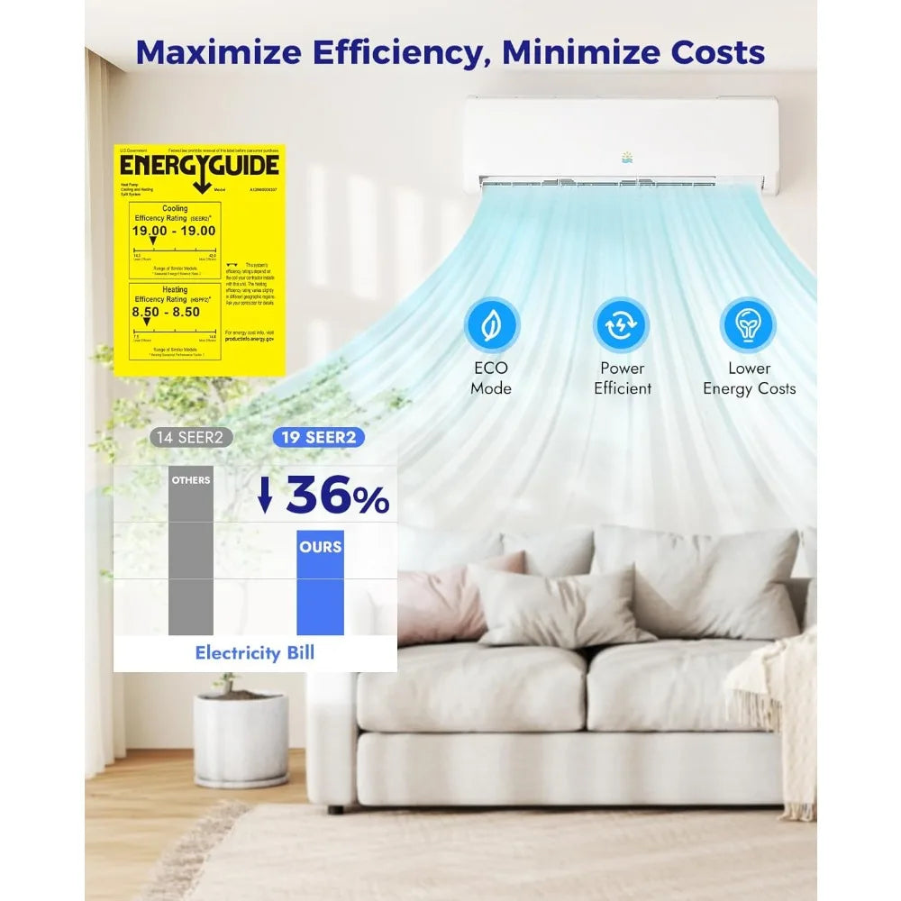 Mini Split Ac/Heating System - 12000 BTU Ductless Mini Split Air Conditioner with Heat Pump, 19 SEER2 115V Energy Efficient Ac