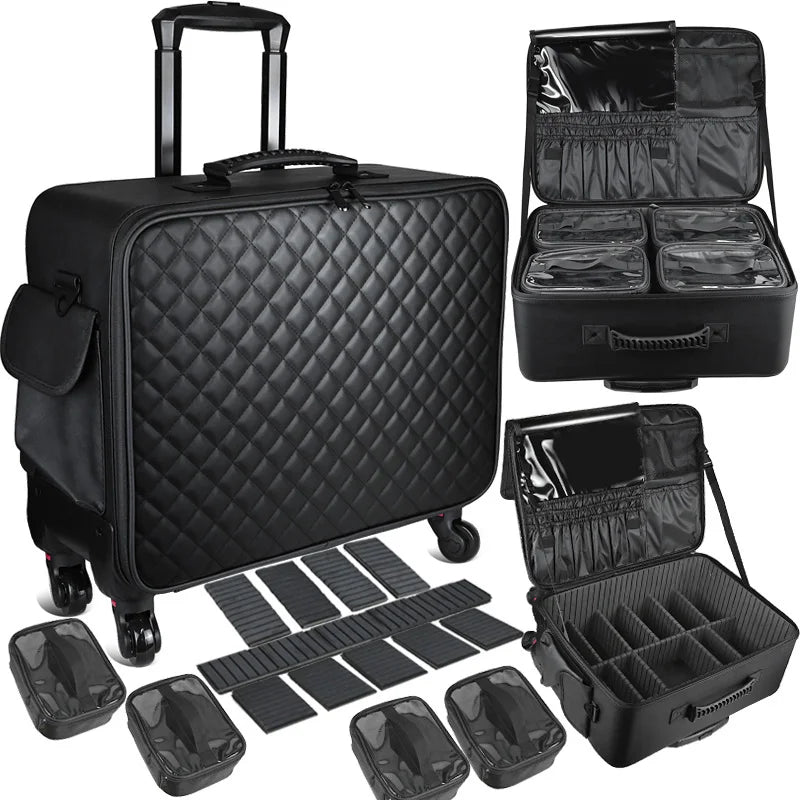 Suitcase Professional Beauty,Nail Art,Makeup Bag,Embroidery Toolbox,Mobile Storage Organizer Universal Wheel Cosmetic Suitcases