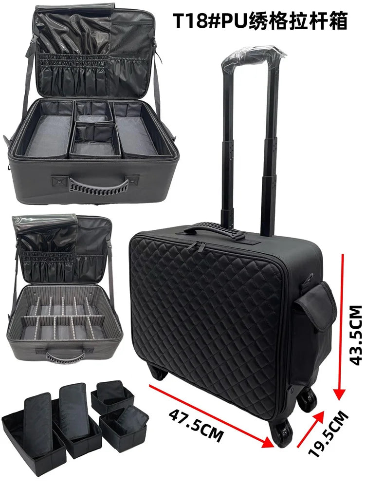 Suitcase Professional Beauty,Nail Art,Makeup Bag,Embroidery Toolbox,Mobile Storage Organizer Universal Wheel Cosmetic Suitcases