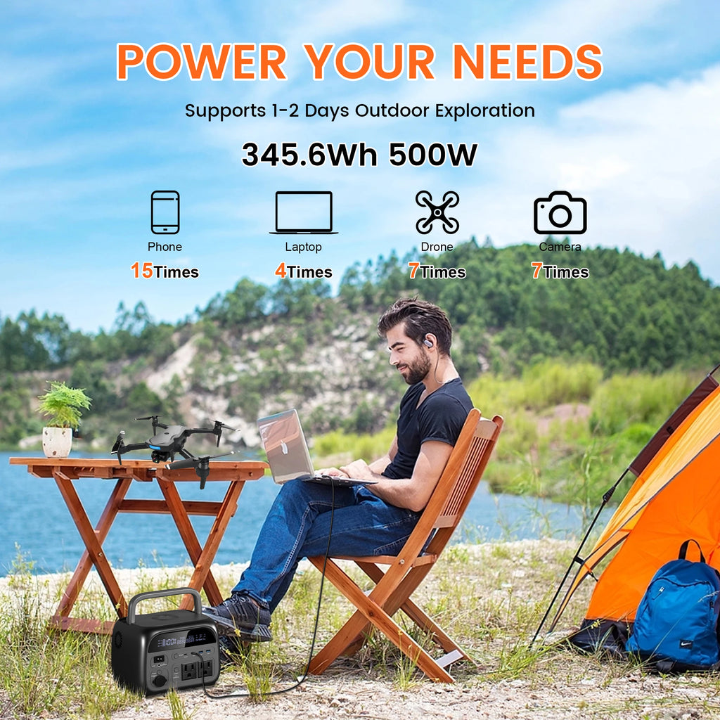 CTOLITY 500W Solar Generator 345Wh Camping Portable Power Station 100W Foldable Solar Panel, UPS Function, For Camping Emergency