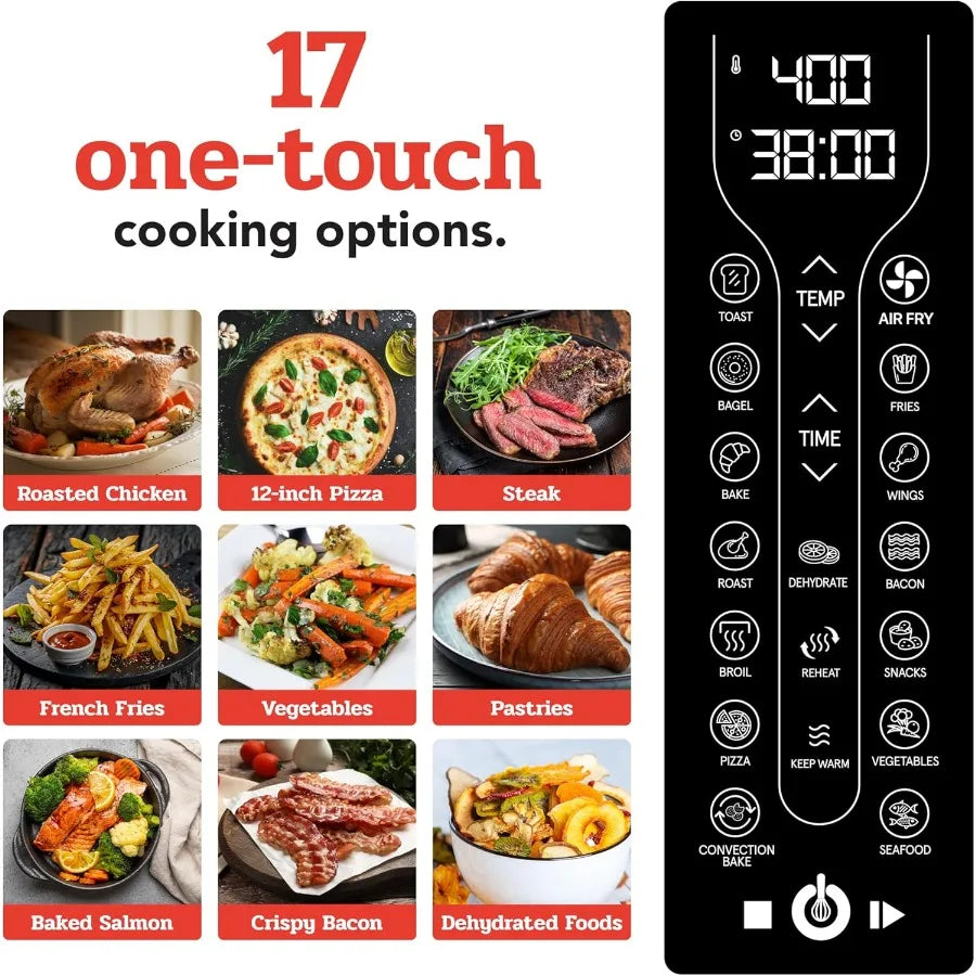 Large 24L Capacity Toaster Oven Air Fryer Combo with 17 Cooking Presets and 1700W Power Digital French Door Design with Convect