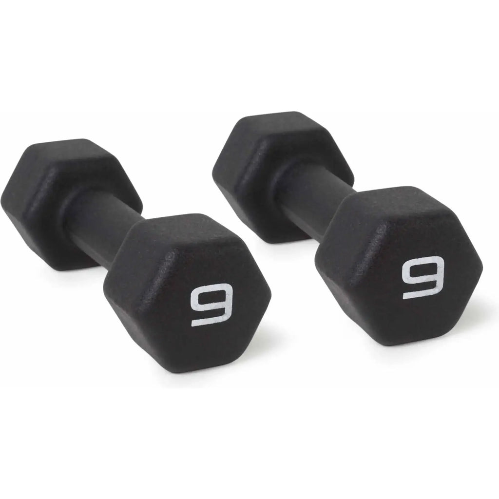 9lb Pair Neoprene Dumbbells, Non-Slip Quiet Hand Weights for Home Gym, Black Coated Fitness Set