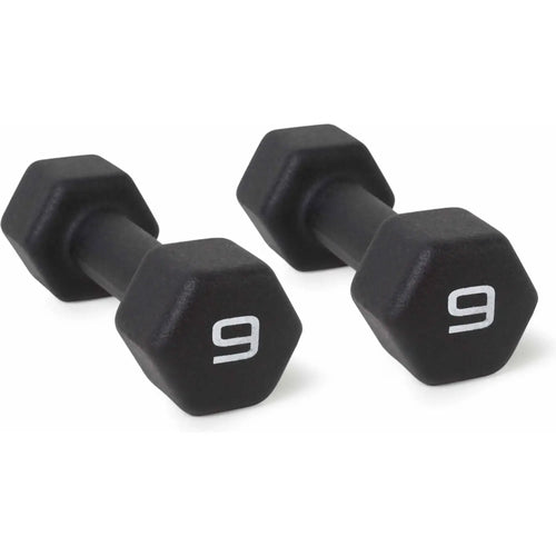 9lb Pair Neoprene Dumbbells, Non-Slip Quiet Hand Weights for Home Gym, Black Coated Fitness Set