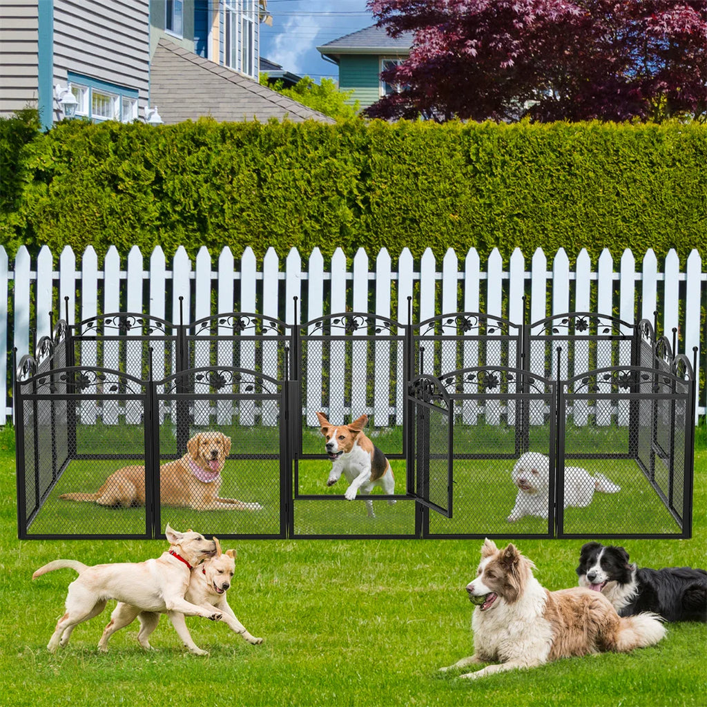 8 Panels DIY Heavy Duty Dog Playpen Outdoor Dog Puppy Metal Indoor Fence for Whelping Training with Waterproof Fertility Pad