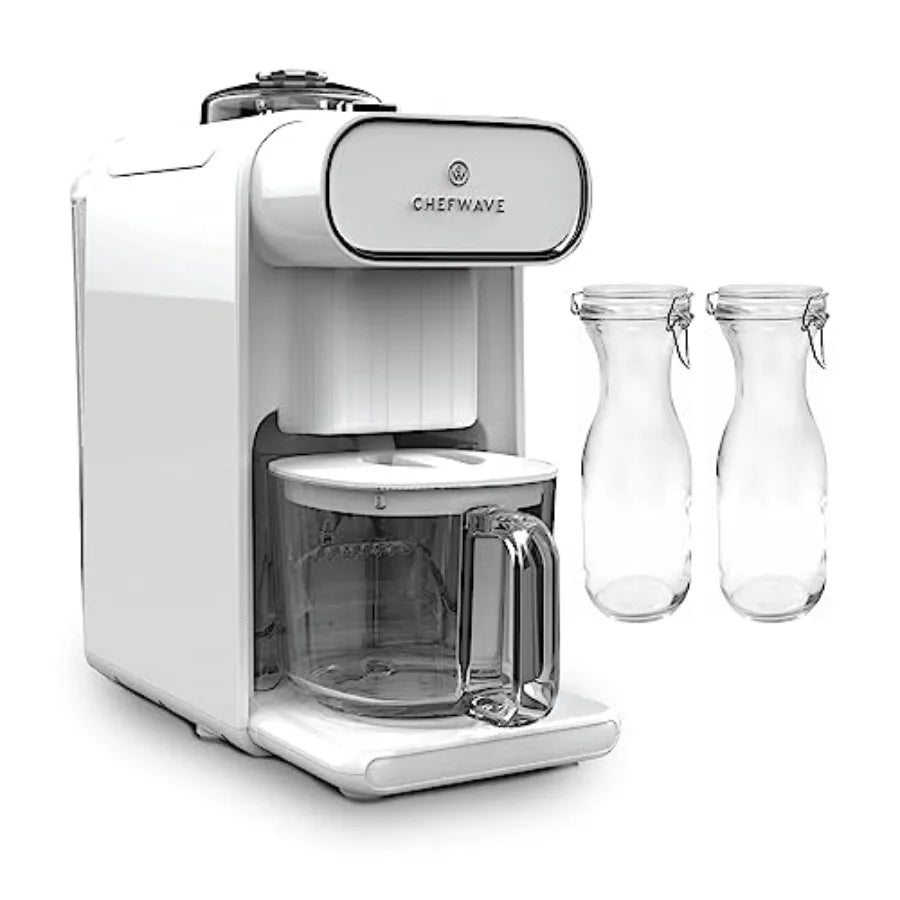 ChefWave Milkmade Non-Dairy Milk Maker Bundle with 2 Pack Resealable Glass Storage Carafes 34oz 3 Items Ideal for Home Kitchen