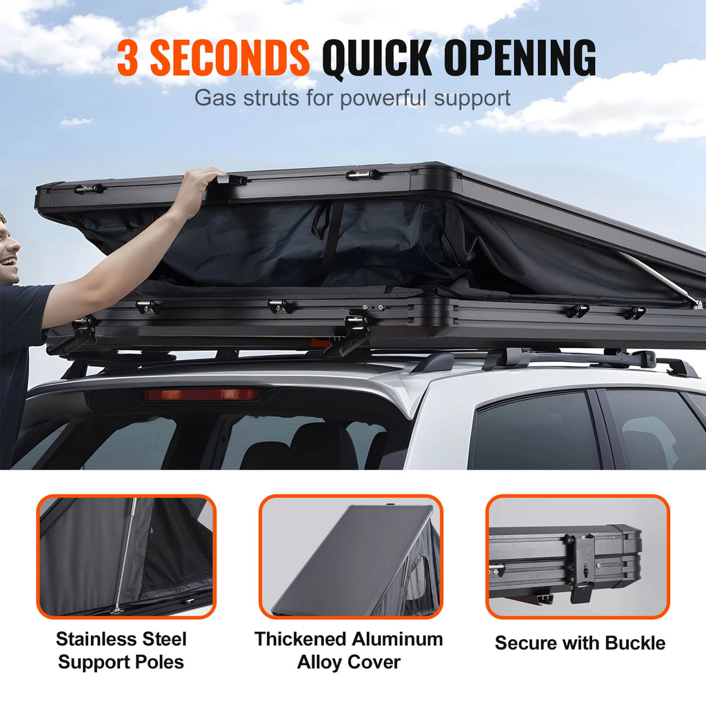 SucceBuy Rooftop Tent Hard Shell for 2-3 Person, Hard Shell Roof Top Tent with Telescopic Ladder Waterproof for Pickups Trucks