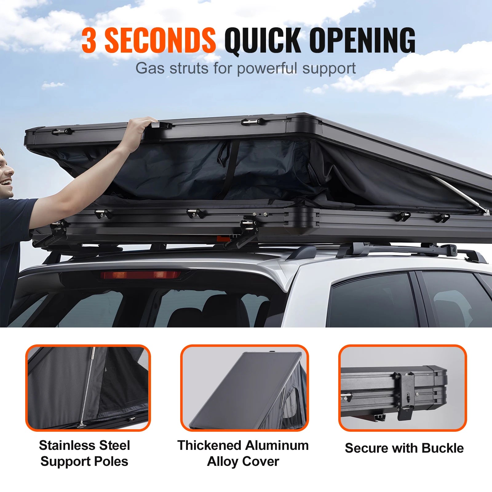 SucceBuy Rooftop Tent Hard Shell for 2-3 Person, Hard Shell Roof Top Tent with Telescopic Ladder Waterproof for Pickups Trucks