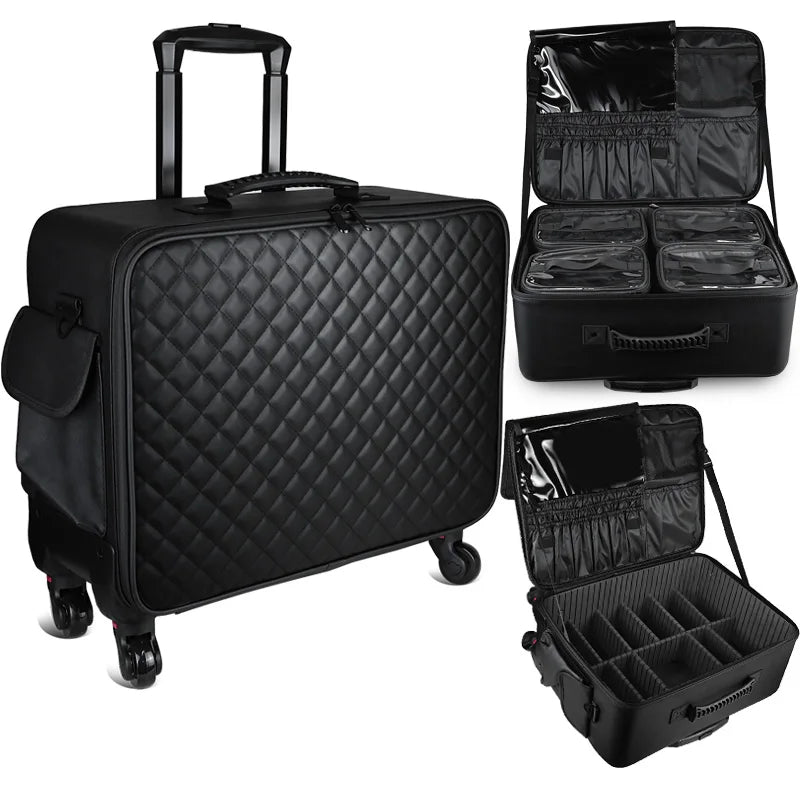 Suitcase Professional Beauty,Nail Art,Makeup Bag,Embroidery Toolbox,Mobile Storage Organizer Universal Wheel Cosmetic Suitcases