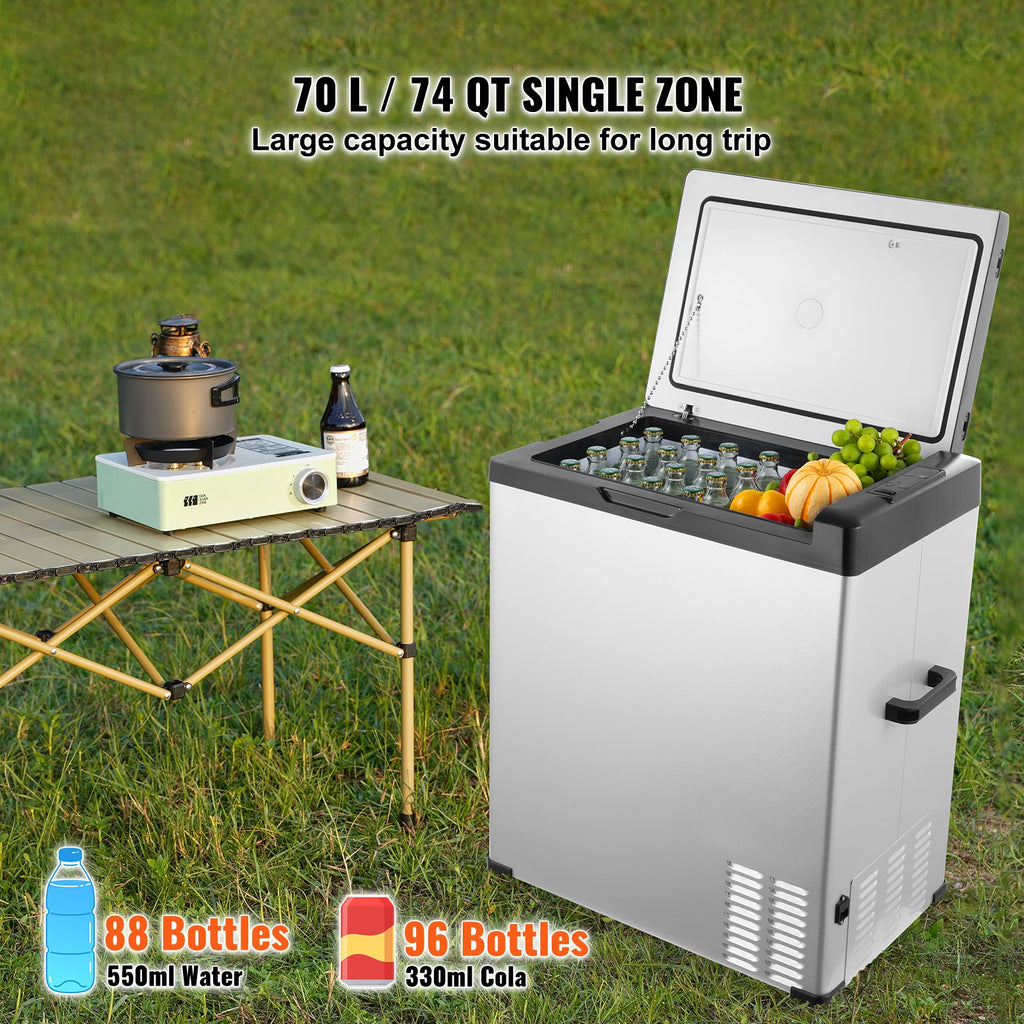 SucceBuy Car Refrigerator 12Volt 70L Single -4℉-68℉ Adjustable Range 12/24V DC and 100-240V AC Compressor for Outdoor Camping RV
