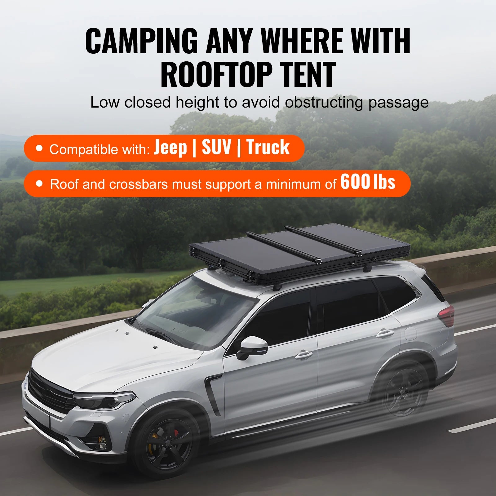 SucceBuy Rooftop Tent Hard Shell for 2-3 Person, Hard Shell Roof Top Tent with Telescopic Ladder Waterproof for Pickups Trucks