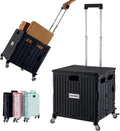 Foldable Rolling Cart with Lid, 4-Wheel Hand Truck for Shopping, Office, Luggage - Black