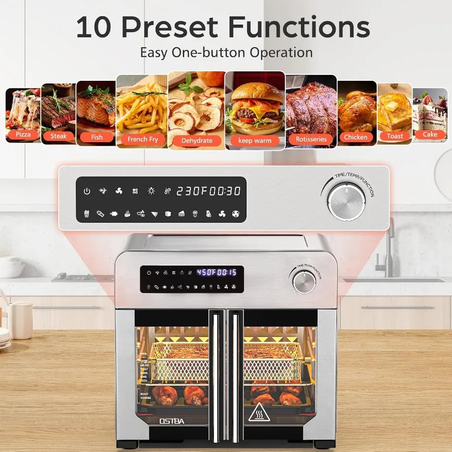 French Door Air Fryer Toaster Oven Combo with Convection Cooking Function 10-in-1 Multi-Functional Countertop Appliance for Hea