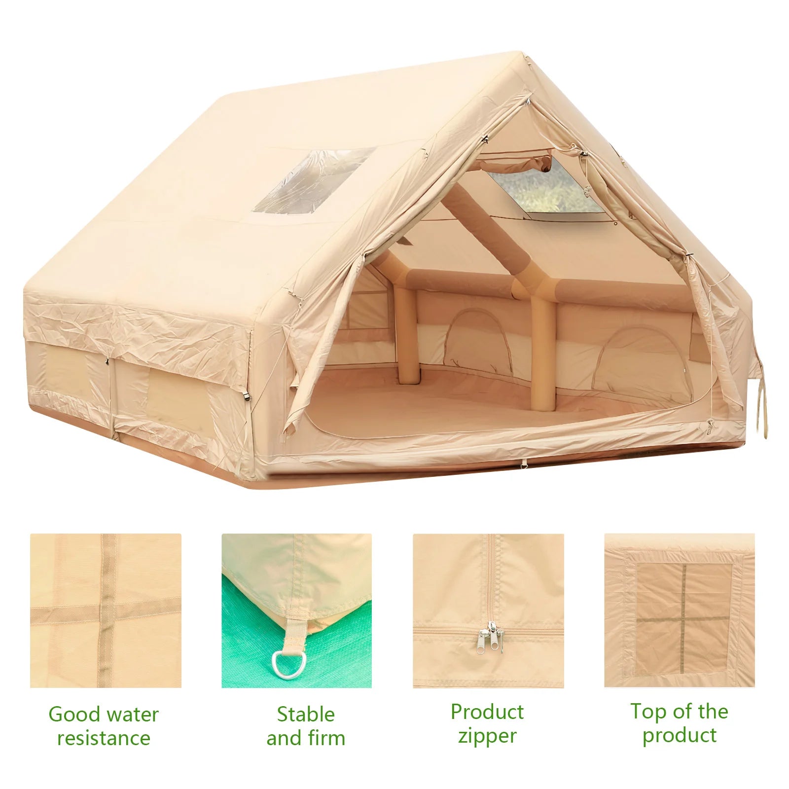 Inflatable Tent with Pump Glamping Camping Tents House Waterproof Windproof for 4 Seasons