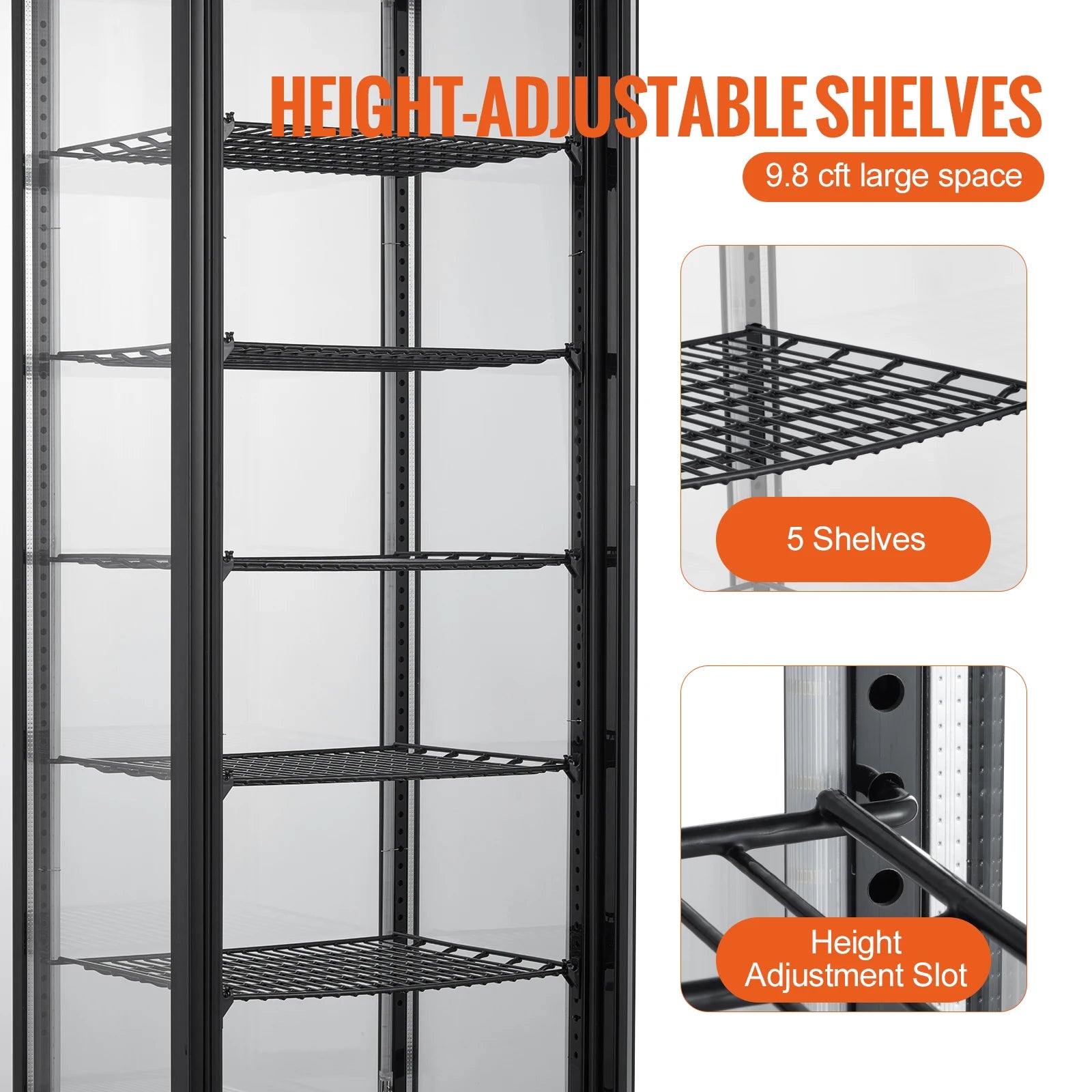 SucceBuy 3.5/4.2/5/9.8 cft Refrigerated Display Case Large Commercial Pastry Display Refrigerator with LED Lighting for Bakery