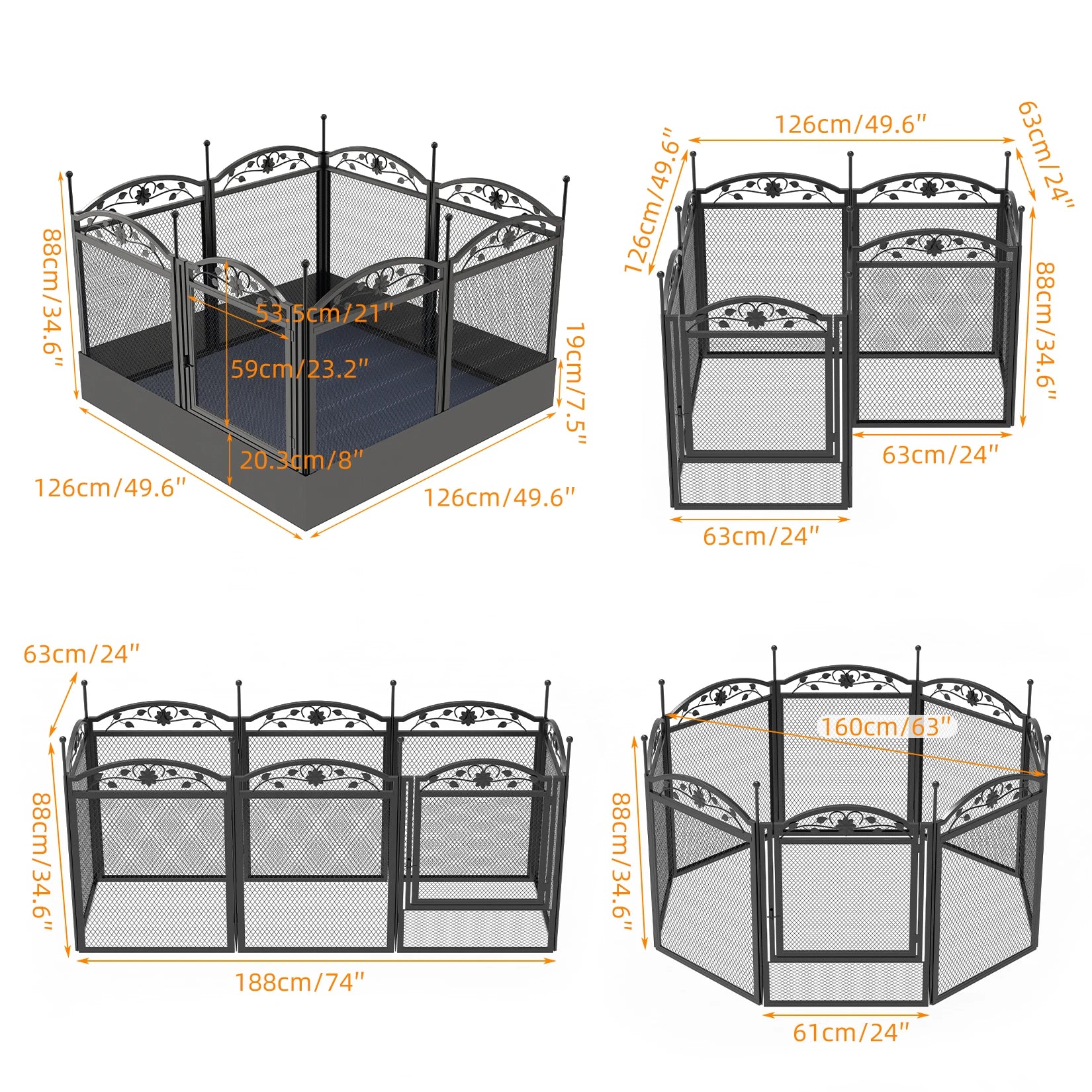 8 Panels DIY Heavy Duty Dog Playpen Outdoor Dog Puppy Metal Indoor Fence for Whelping Training with Waterproof Fertility Pad