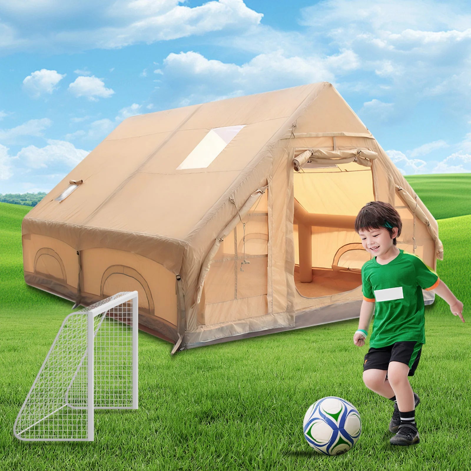 Inflatable Tent with Pump Glamping Camping Tents House Waterproof Windproof for 4 Seasons