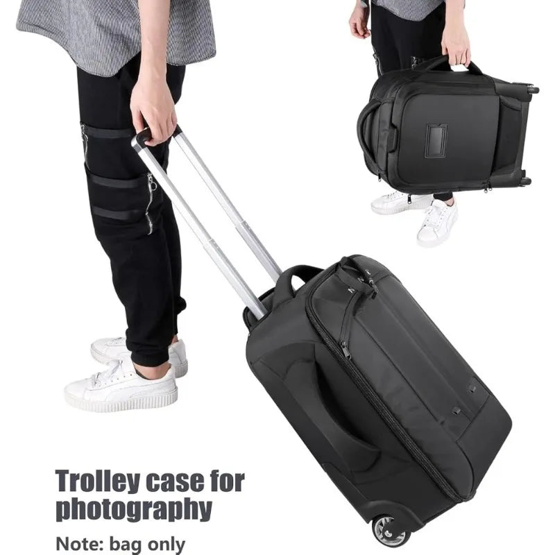 2 in 1 Shockproof Camera Backpack with Detachable Rolling Trolley Case Compartment