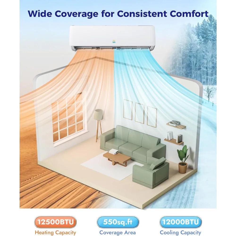 Mini Split Ac/Heating System - 12000 BTU Ductless Mini Split Air Conditioner with Heat Pump, 19 SEER2 115V Energy Efficient Ac