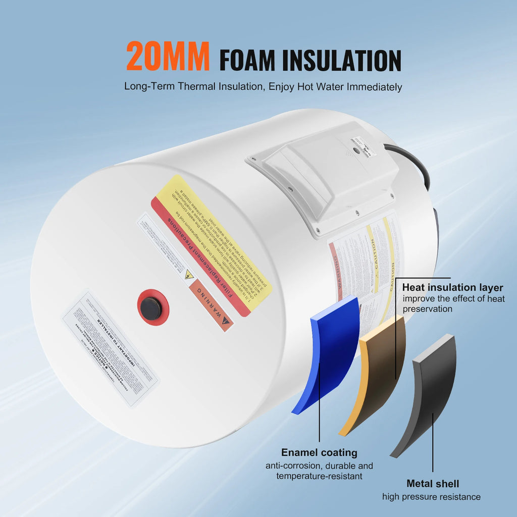 VEVOR Electric Water Heater 10 Gallon Tank Instant Hot Water Heater 1.6Kw Tankless Water Heater w/ LED Display Knob Control IPX4