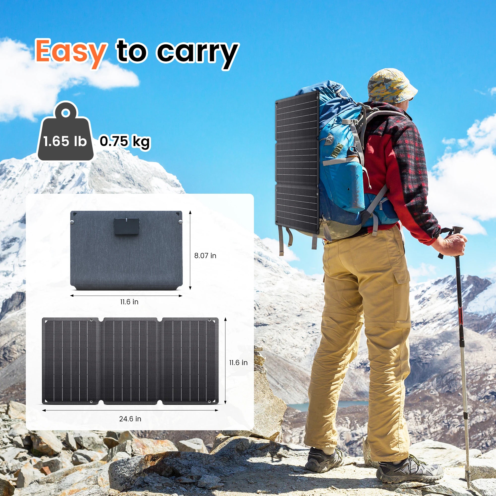 CTOLITY Solar Panel Portable Foldable Waterproof Charger Solar Phone Charger for Travel Iphone Camping Hiking Travel Powerbank