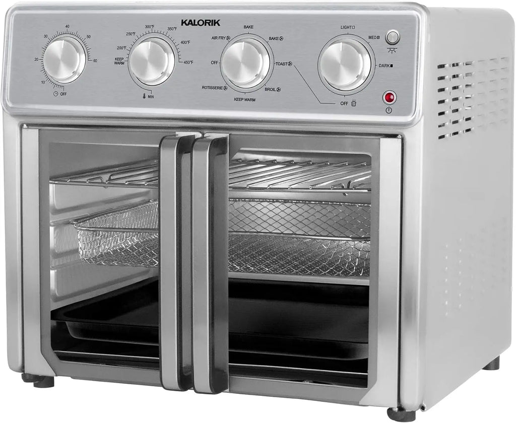 MAXX 26 Qt Air Fryer Oven, 9-in-1 Stainless Steel Toaster Oven with Glass Doors, 1700W, Includes 7 Accessories