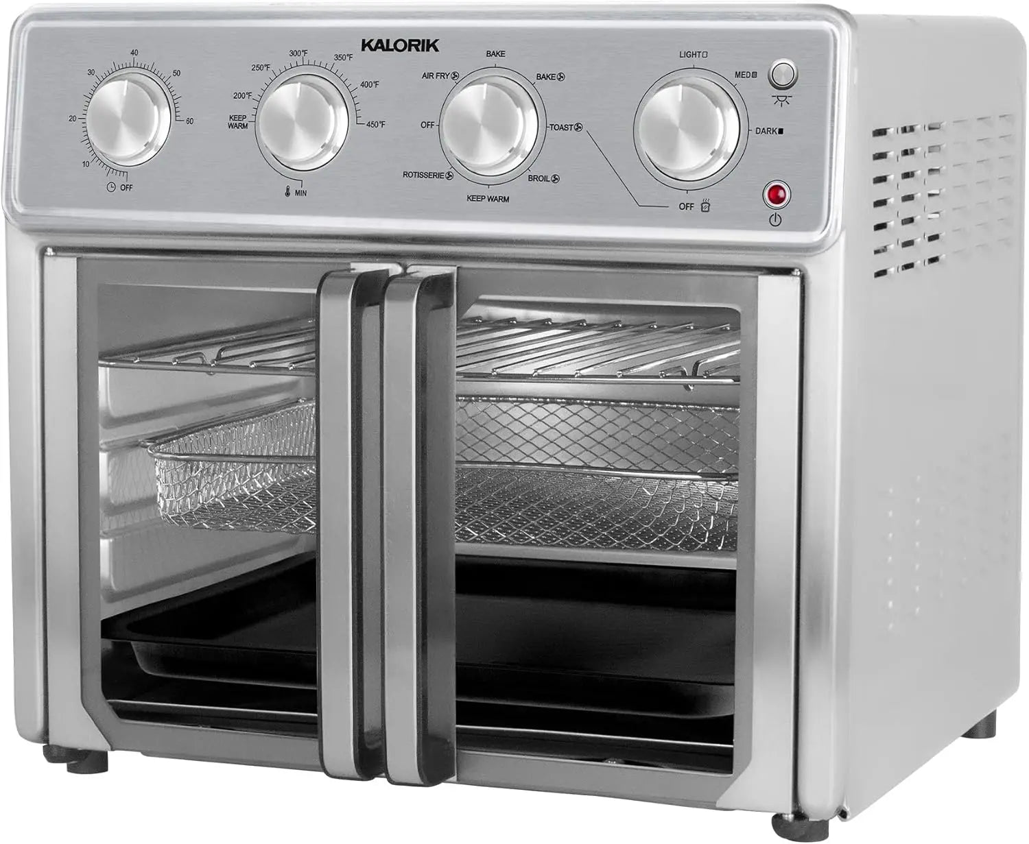 MAXX 26 Qt Air Fryer Oven, 9-in-1 Stainless Steel Toaster Oven with Glass Doors, 1700W, Includes 7 Accessories