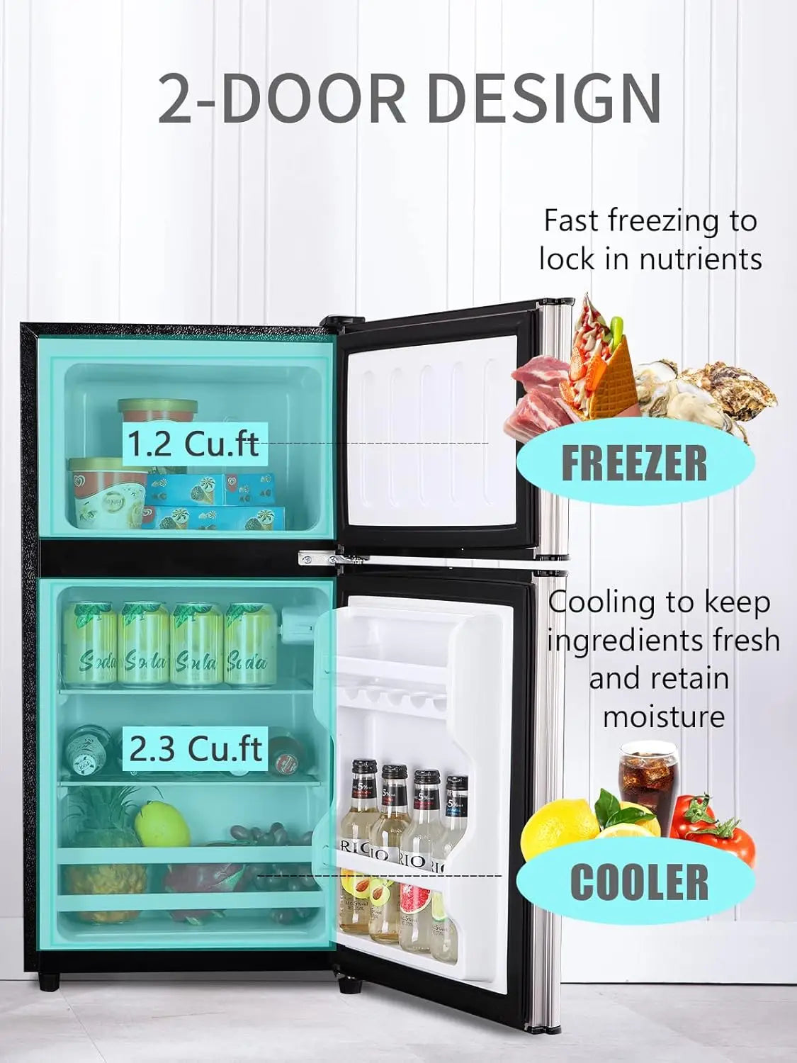 KRIB BLING Mini Fridge with Freezer on Top, 3.5 Cu.Ft Compact Refrigerator with 7 Levels Adjustable Thermostat, Small Refrigerat