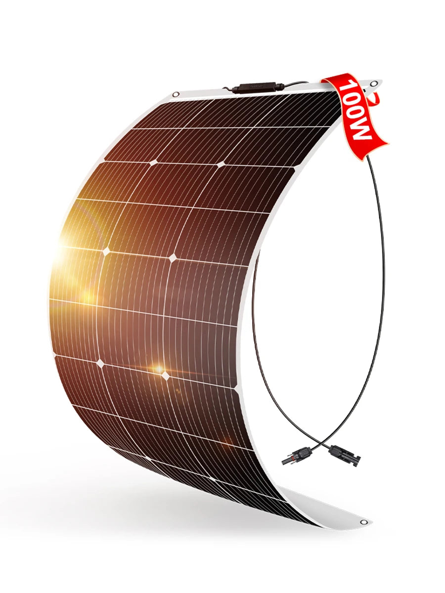 Dokio 18V 100W Flexible Monocrystalline Silicon Solar Panel Rechargeable 12V Battery Waterproof Solar