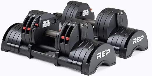 Rep Fitness Quickdraw Adjustable Dumbbells - Weight Ranges from 5 to 30, 40, 50, and 60 Pounds