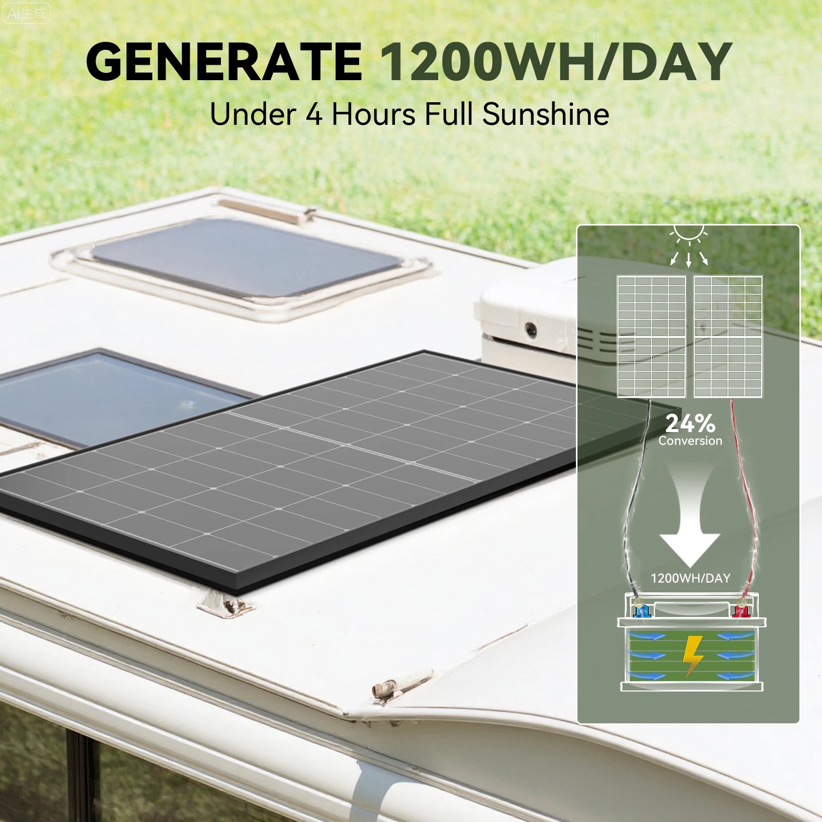 WERCHTAY 300W Solar Panel 10BB N-Type Monocrystalline 25% High Efficiency for RV Home Rooftop Off Grid Systems