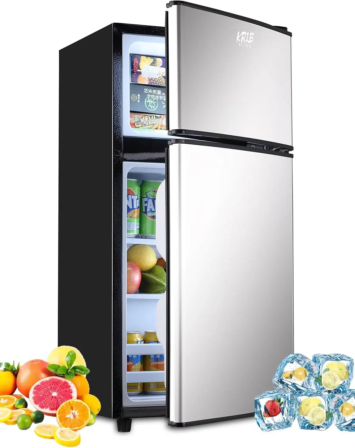 KRIB BLING Mini Fridge with Freezer on Top, 3.5 Cu.Ft Compact Refrigerator with 7 Levels Adjustable Thermostat, Small Refrigerat