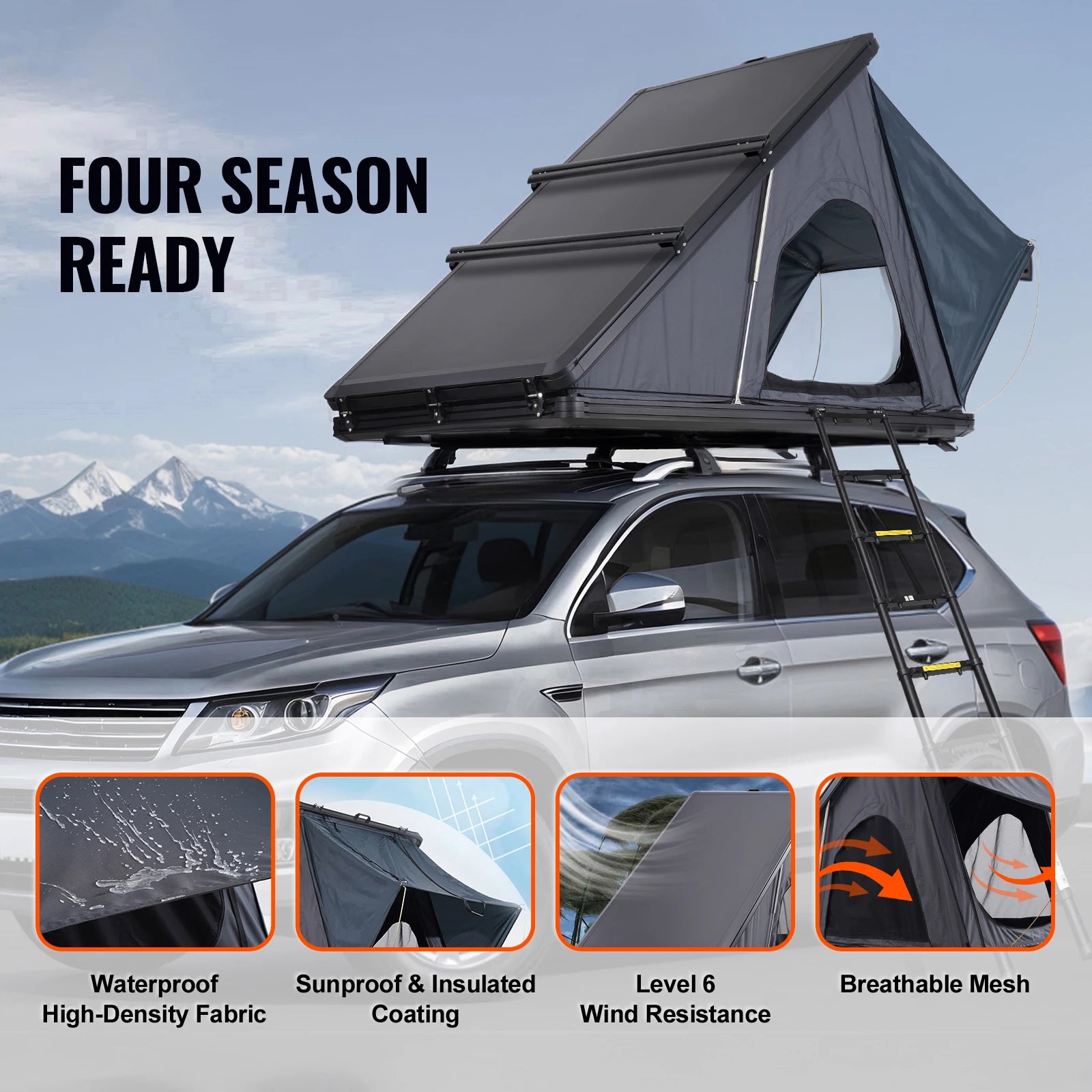 SucceBuy Rooftop Tent Hard Shell for 2-3 Person, Hard Shell Roof Top Tent with Telescopic Ladder Waterproof for Pickups Trucks