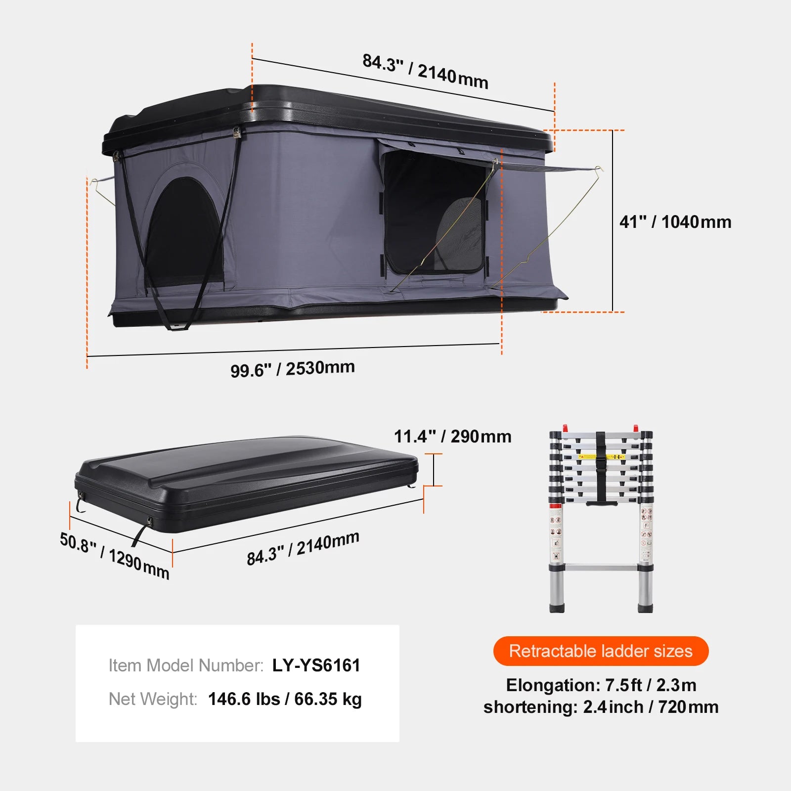 SucceBuy Rooftop Tent Hard Shell for 2-3 Person, Hard Shell Roof Top Tent with Telescopic Ladder Waterproof for Pickups Trucks