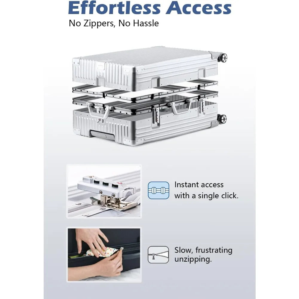 28 Inch Checked in Luggage with Aluminum Frame, PC Hard Shell Suitcase with Spinner Wheels and TSA Lock, Large Suitcase