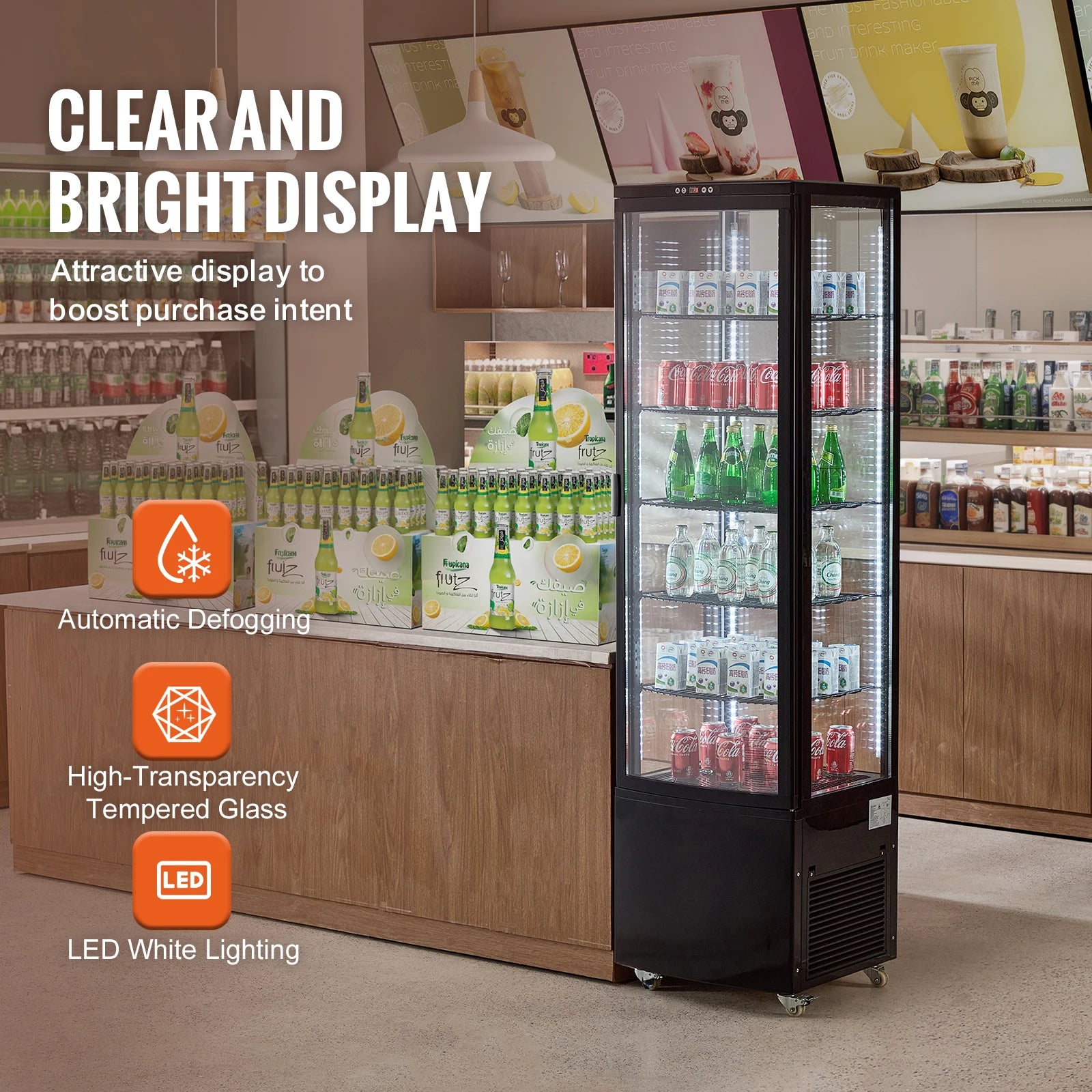 SucceBuy 3.5/4.2/5/9.8 cft Refrigerated Display Case Large Commercial Pastry Display Refrigerator with LED Lighting for Bakery