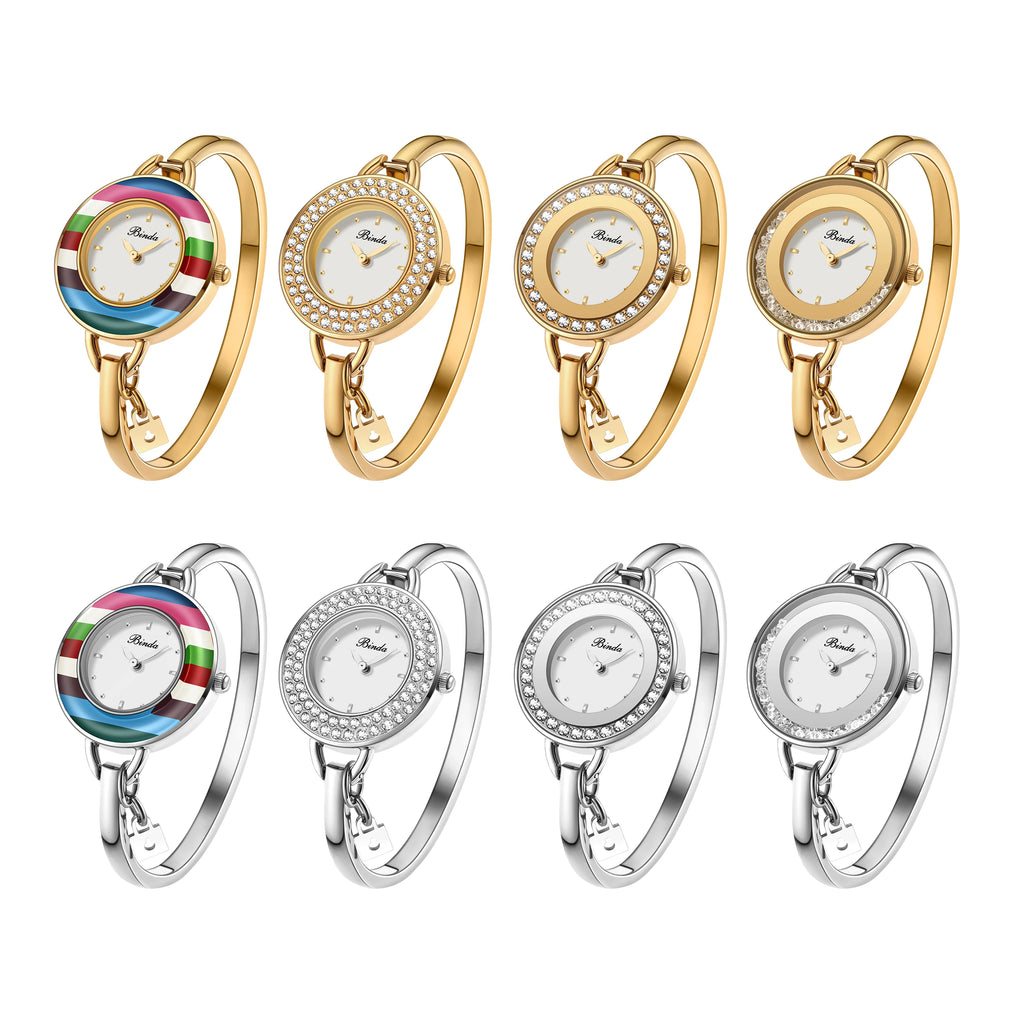 BINDA Women’s Elegant Waterproof Stainless-Steel Quartz Watch – Rainbow Gold Bracelet, Round Delicate Dial, Perfect for Daily