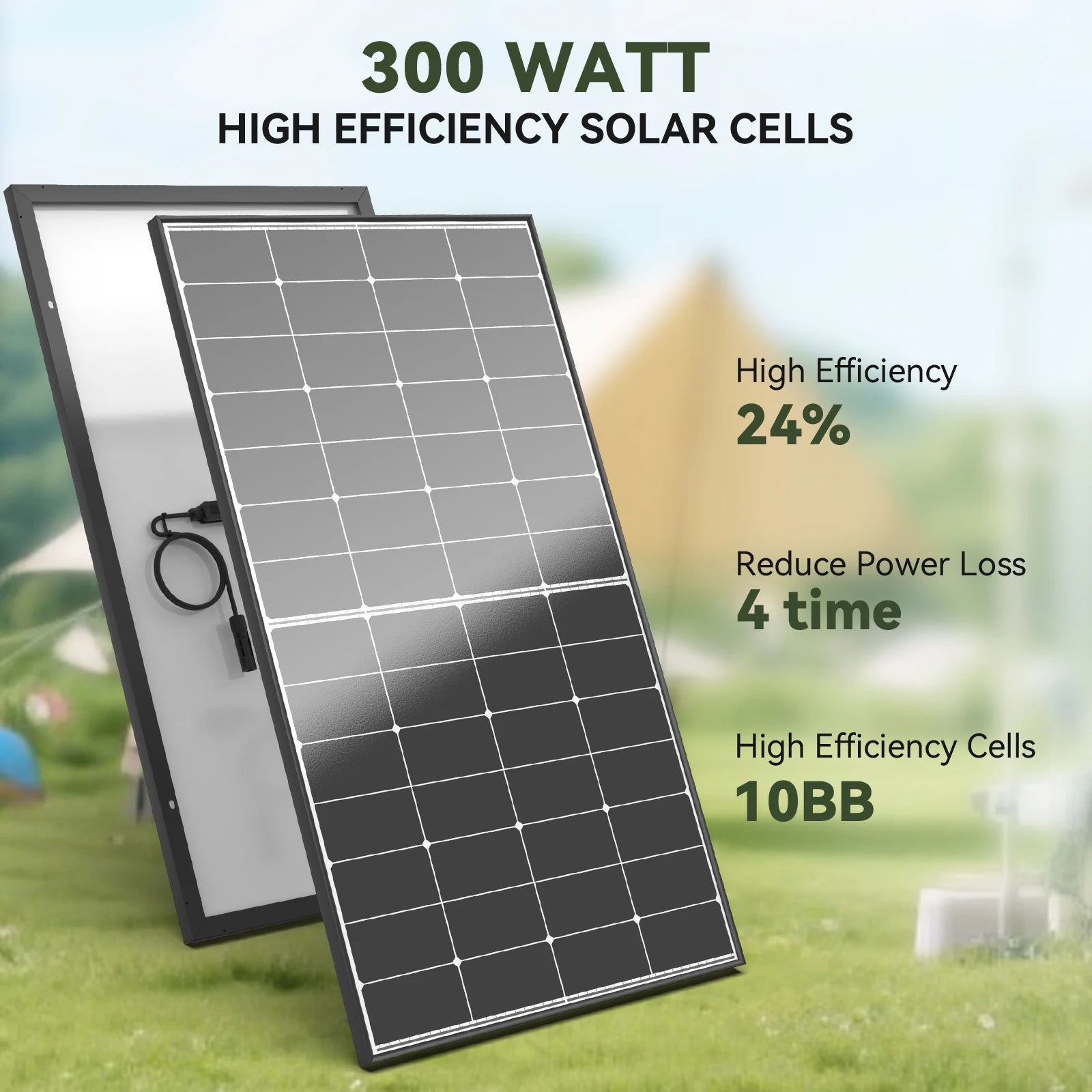 WERCHTAY 300W Solar Panel 10BB N-Type Monocrystalline 25% High Efficiency for RV Home Rooftop Off Grid Systems