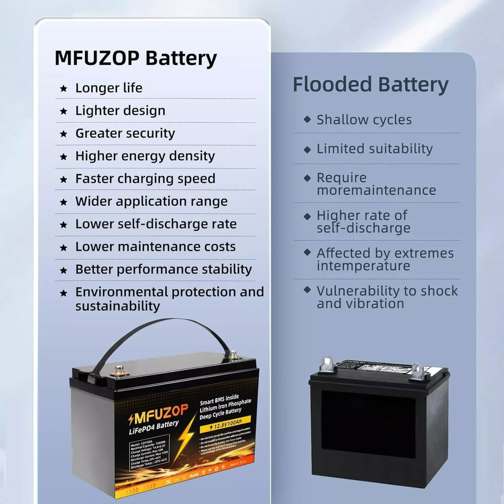 DTOUBOSS Original Lithium Rechargeable LiFePO4 For Solar System RV Outdoor Travel Home BMS 12V 100Ah U.S. Warehouse NO TAX