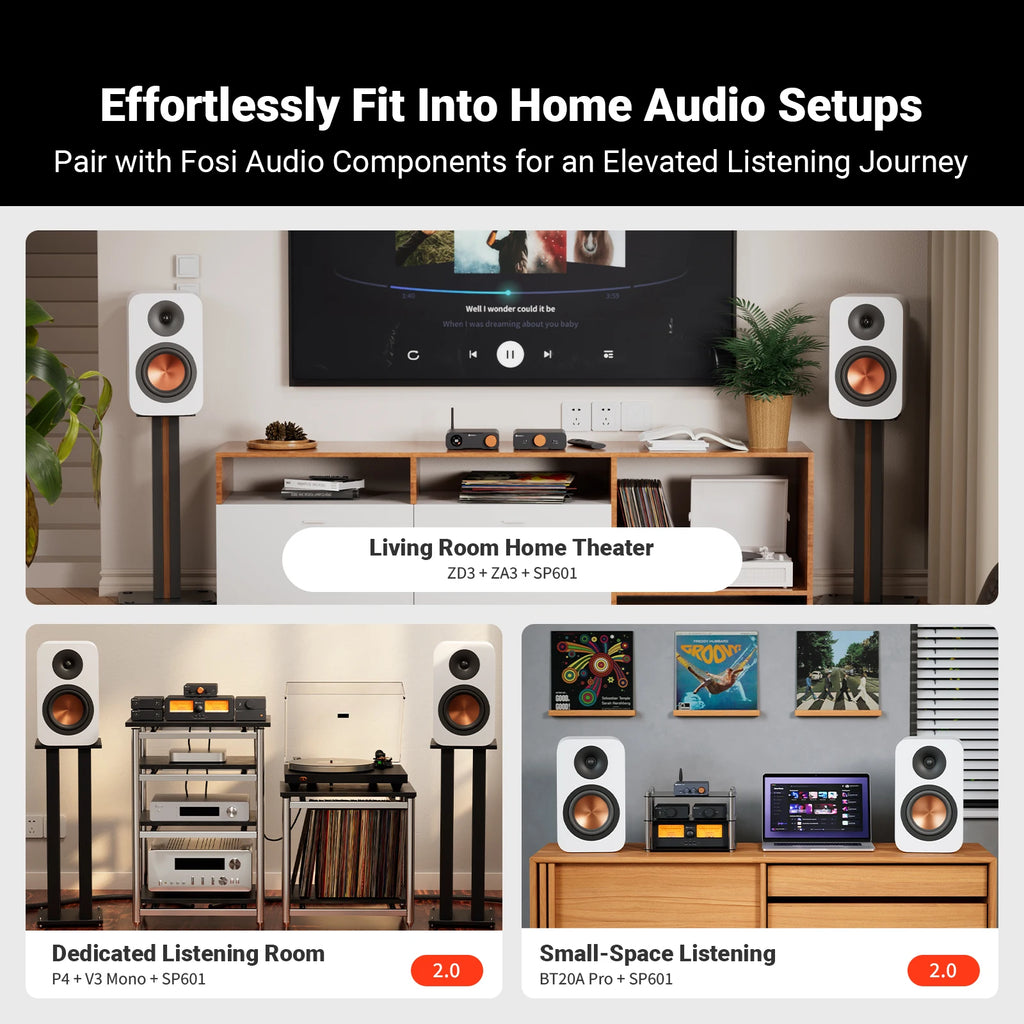 Fosi Audio SP601 Passive Bookshelf Speaker Wooden 160W Studio Monitor Speakers For TV Computer Desktop Hifi Home Theater