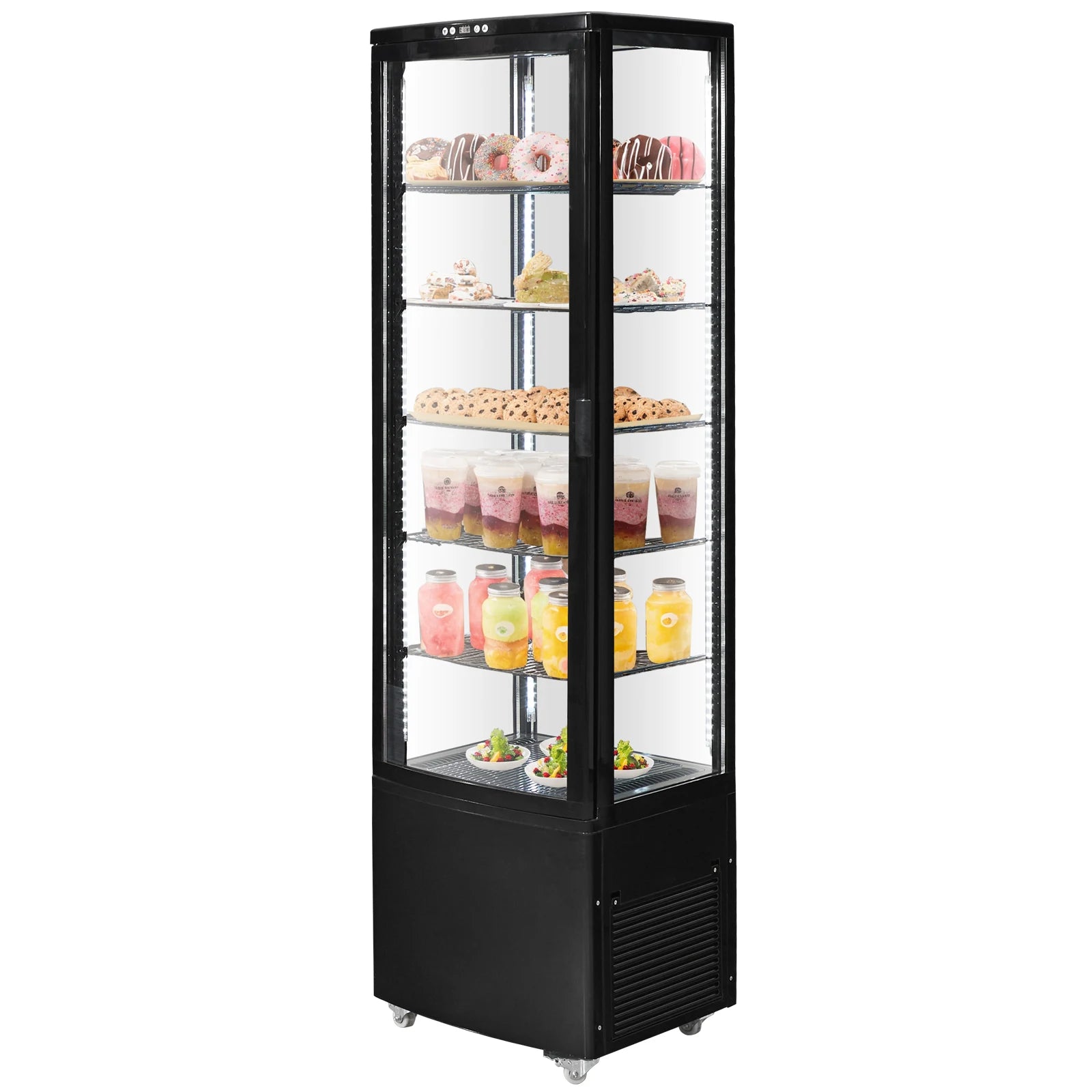 SucceBuy 3.5/4.2/5/9.8 cft Refrigerated Display Case Large Commercial Pastry Display Refrigerator with LED Lighting for Bakery